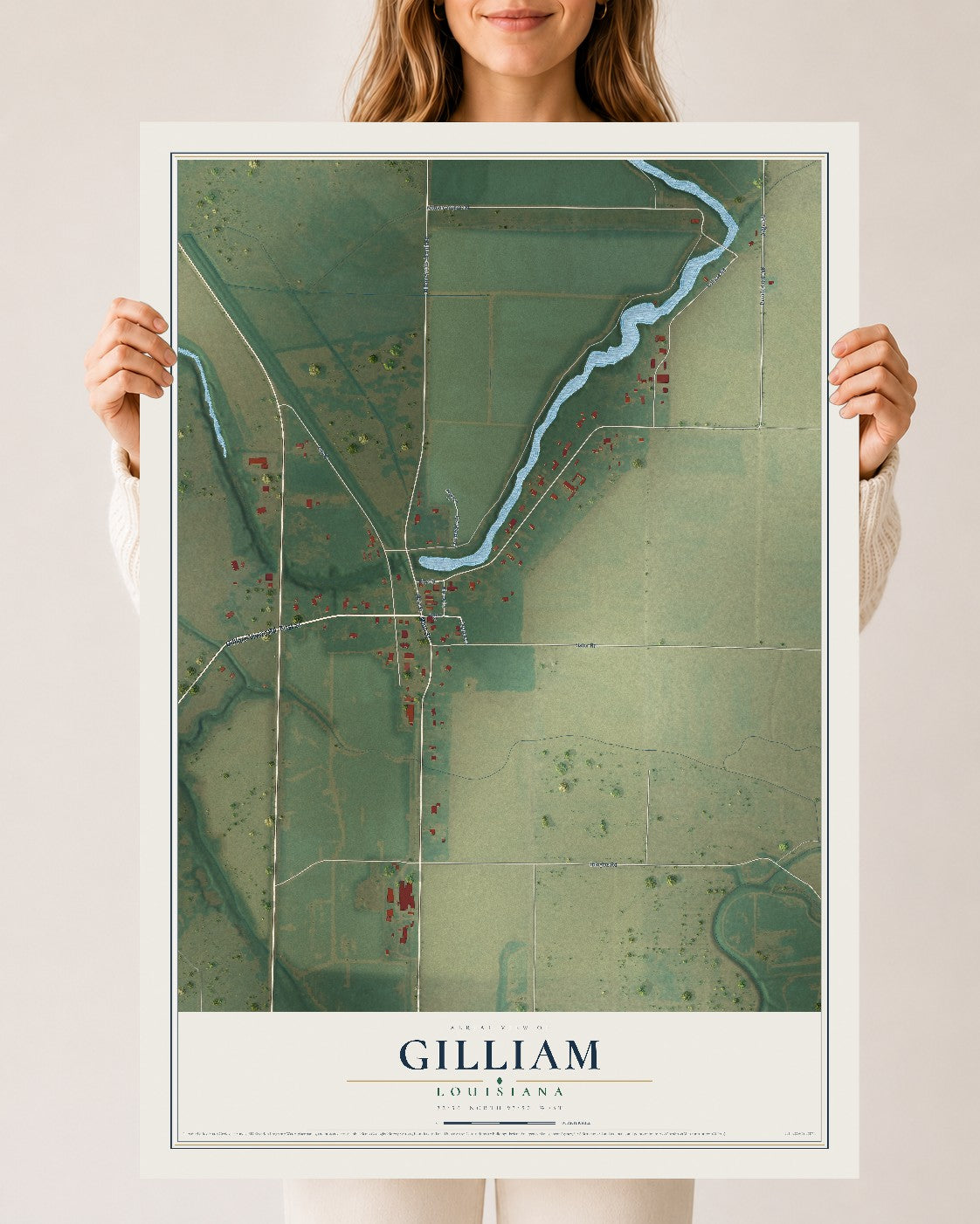Map of Gilliam, Louisiana, 24 x 36 inch unframed archival matte print