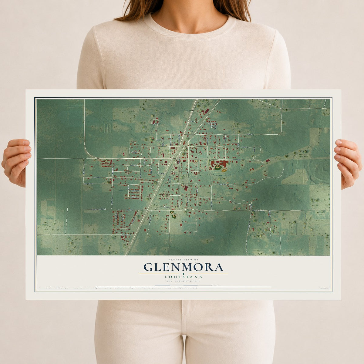 Map of Glenmora, Louisiana, 12 x 18 inch unframed archival matte print