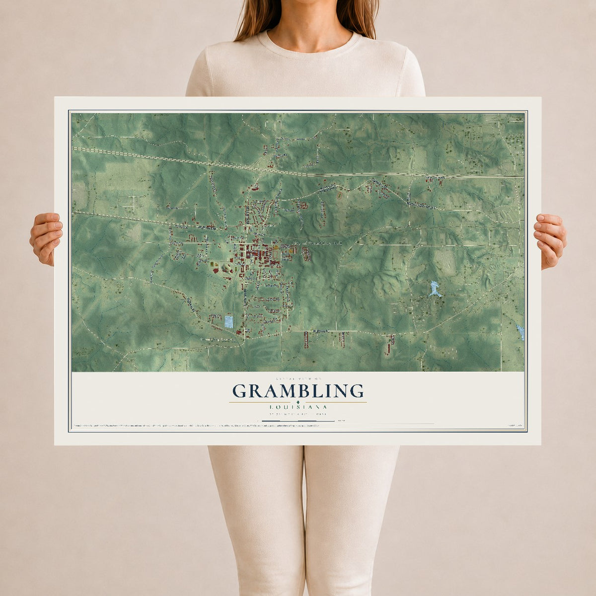 Map of Grambling, Louisiana, 24 x 36 inch unframed archival matte print