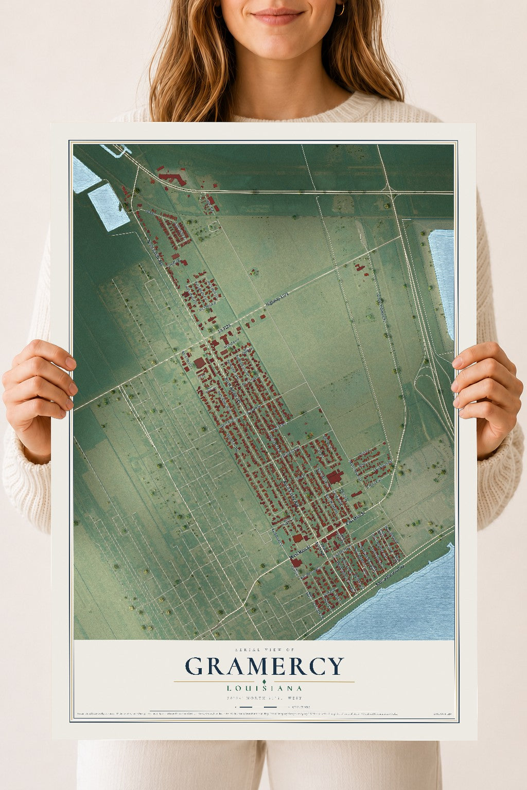 Map of Gramercy, Louisiana, 18 x 24 inch unframed archival matte print