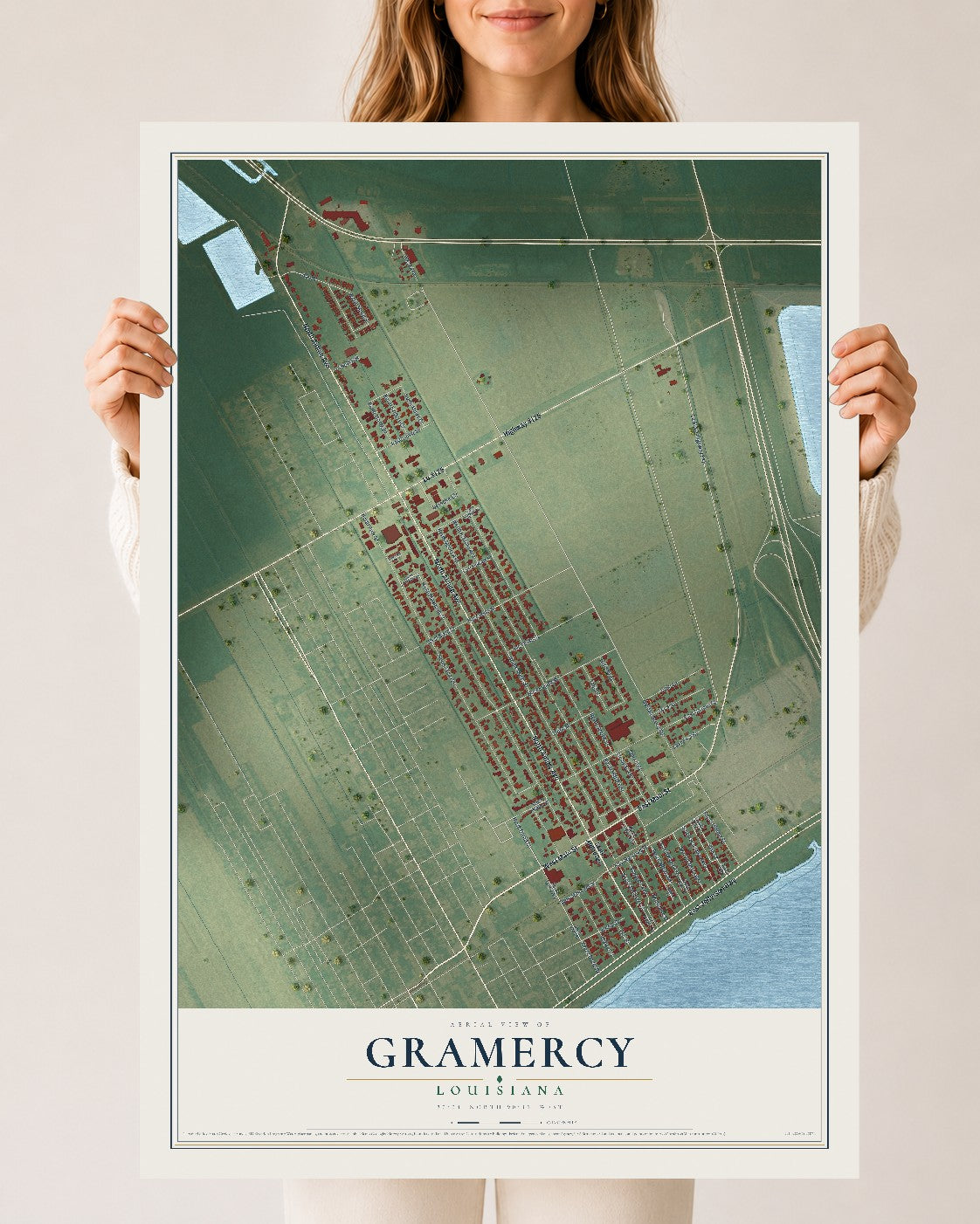 Map of Gramercy, Louisiana, 24 x 36 inch unframed archival matte print
