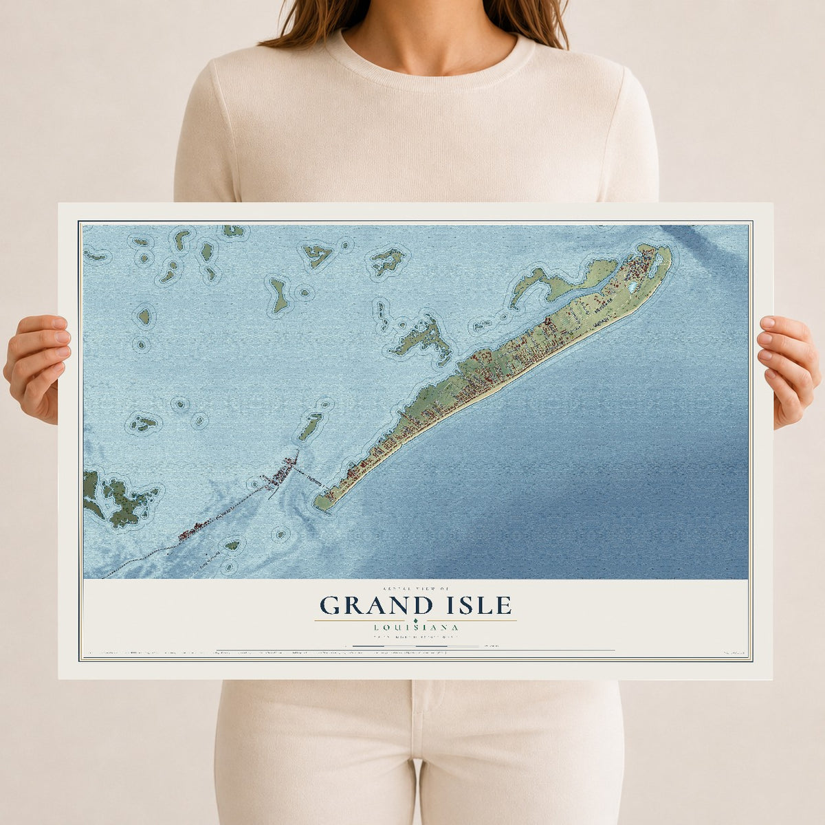 Map of Grand Isle, Louisiana, 12 x 18 inch unframed archival matte print