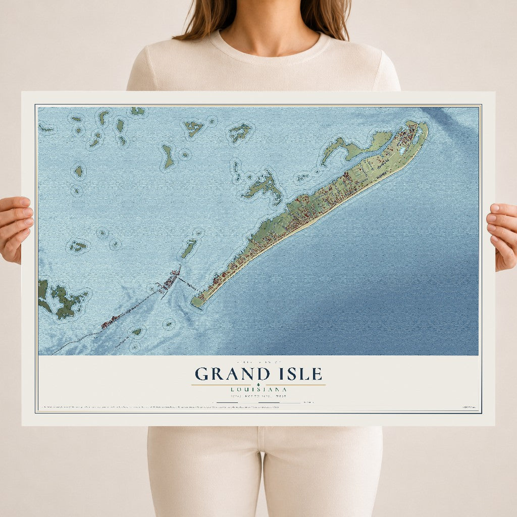 Map of Grand Isle, Louisiana, 18 x 24 inch unframed archival matte print
