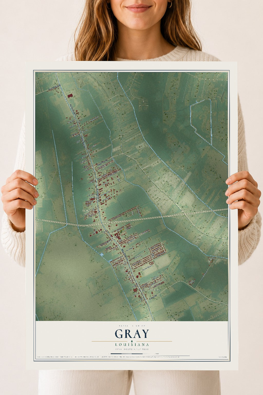 Map of Gray, Louisiana, 18 x 24 inch unframed archival matte print