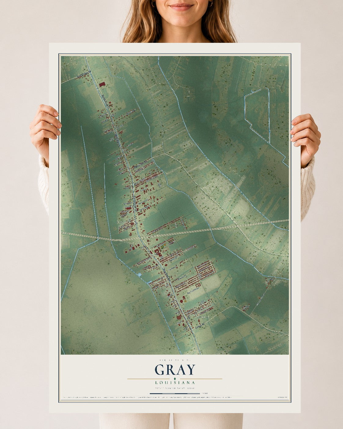 Map of Gray, Louisiana, 24 x 36 inch unframed archival matte print