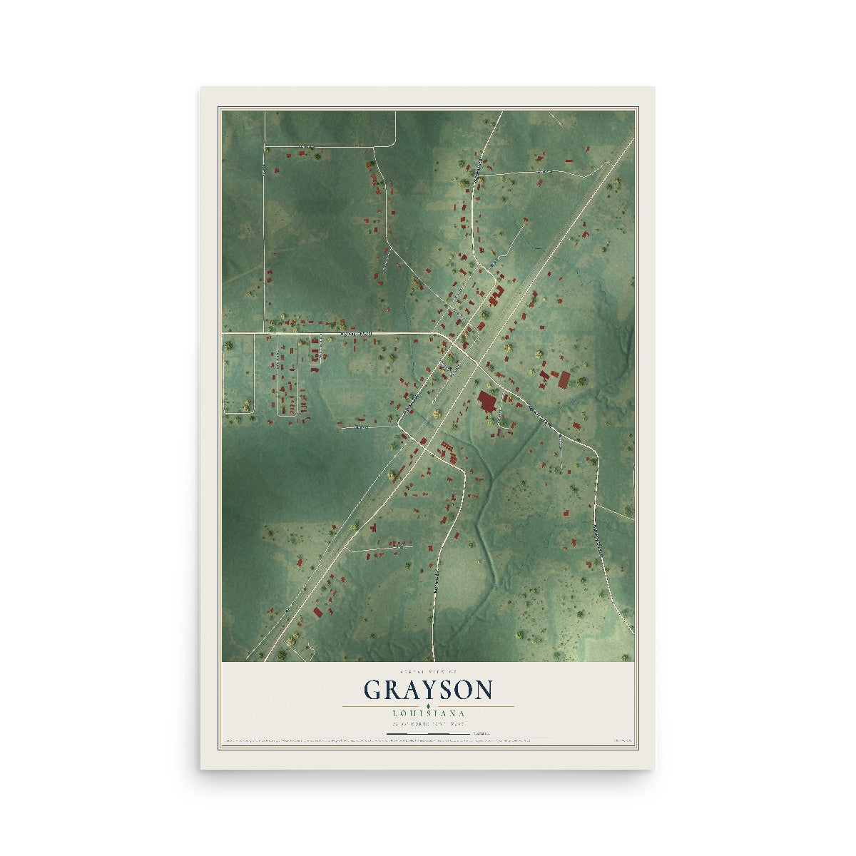 Map of Grayson, Louisiana, 12 x 18 inch unframed archival matte print