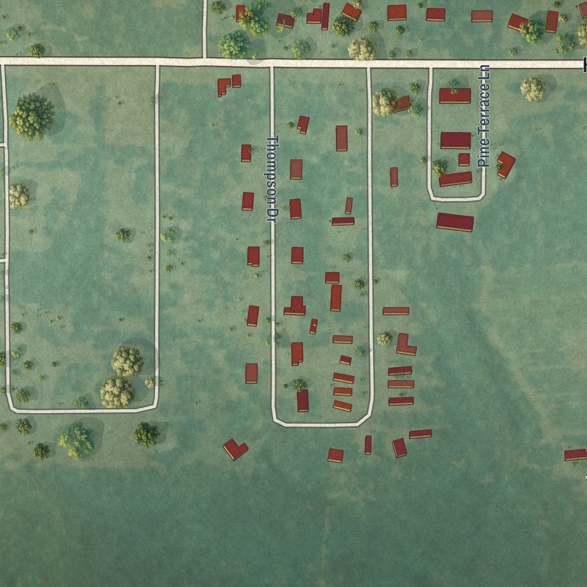 Second close-up of the map of Grayson, Louisiana print showing more streets and buildings