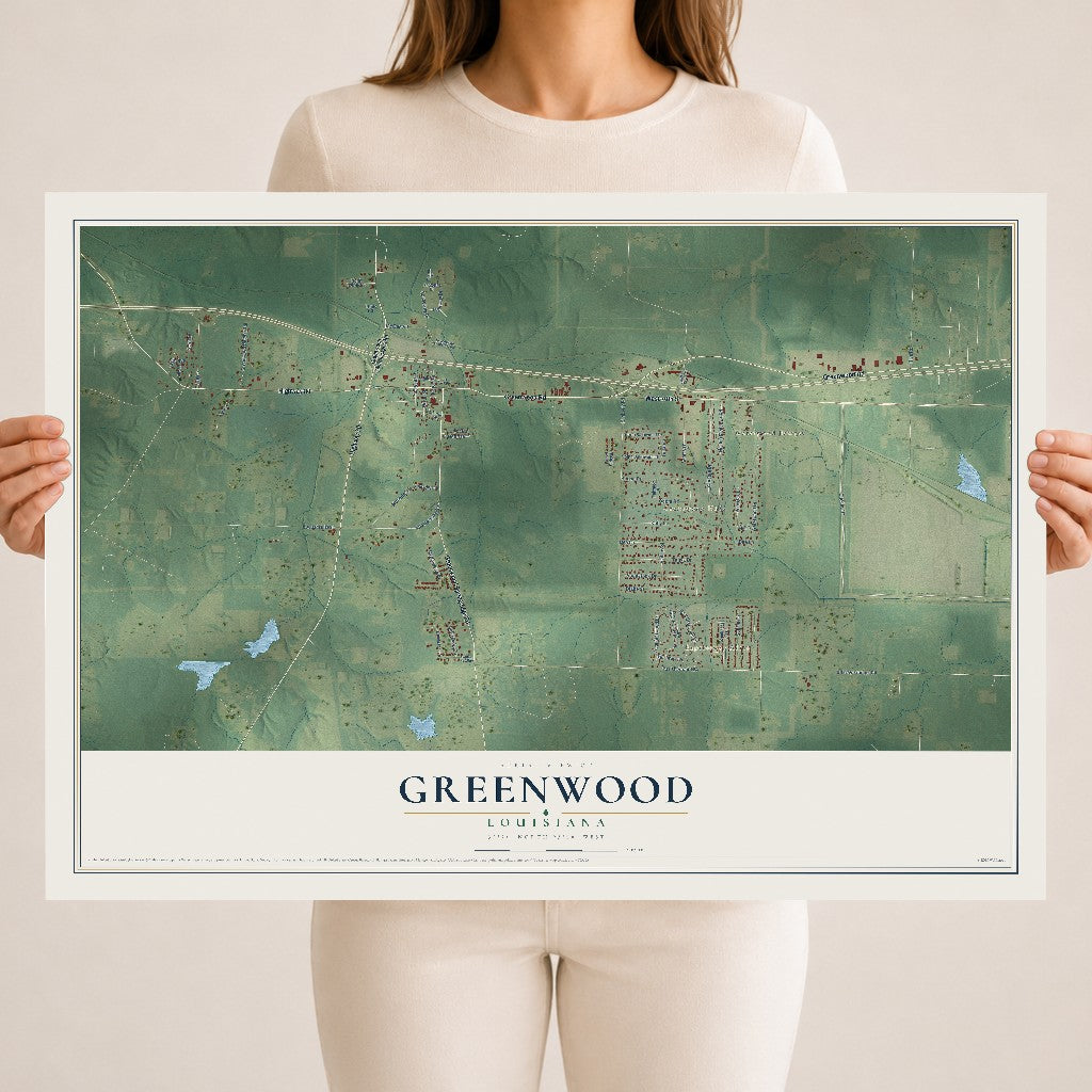 Map of Greenwood, Louisiana, 18 x 24 inch unframed archival matte print