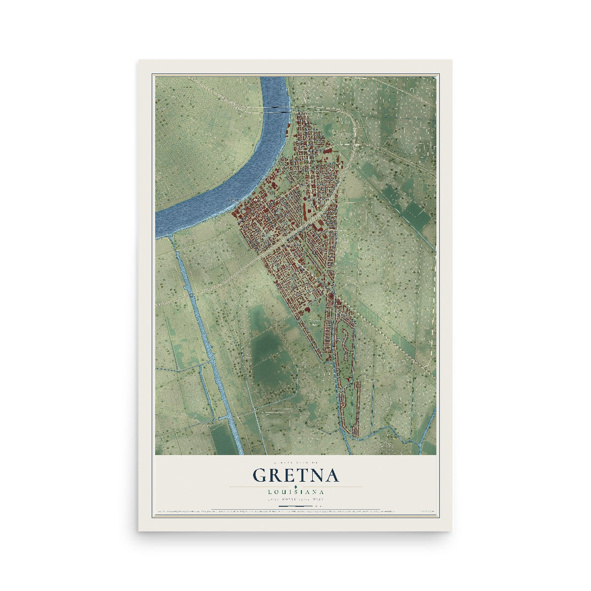 Map of Gretna, Louisiana, 12 x 18 inch unframed archival matte print