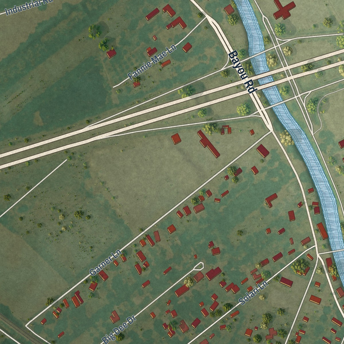 Close-up of the map of Grosse Tete, Louisiana print showing street and building detail