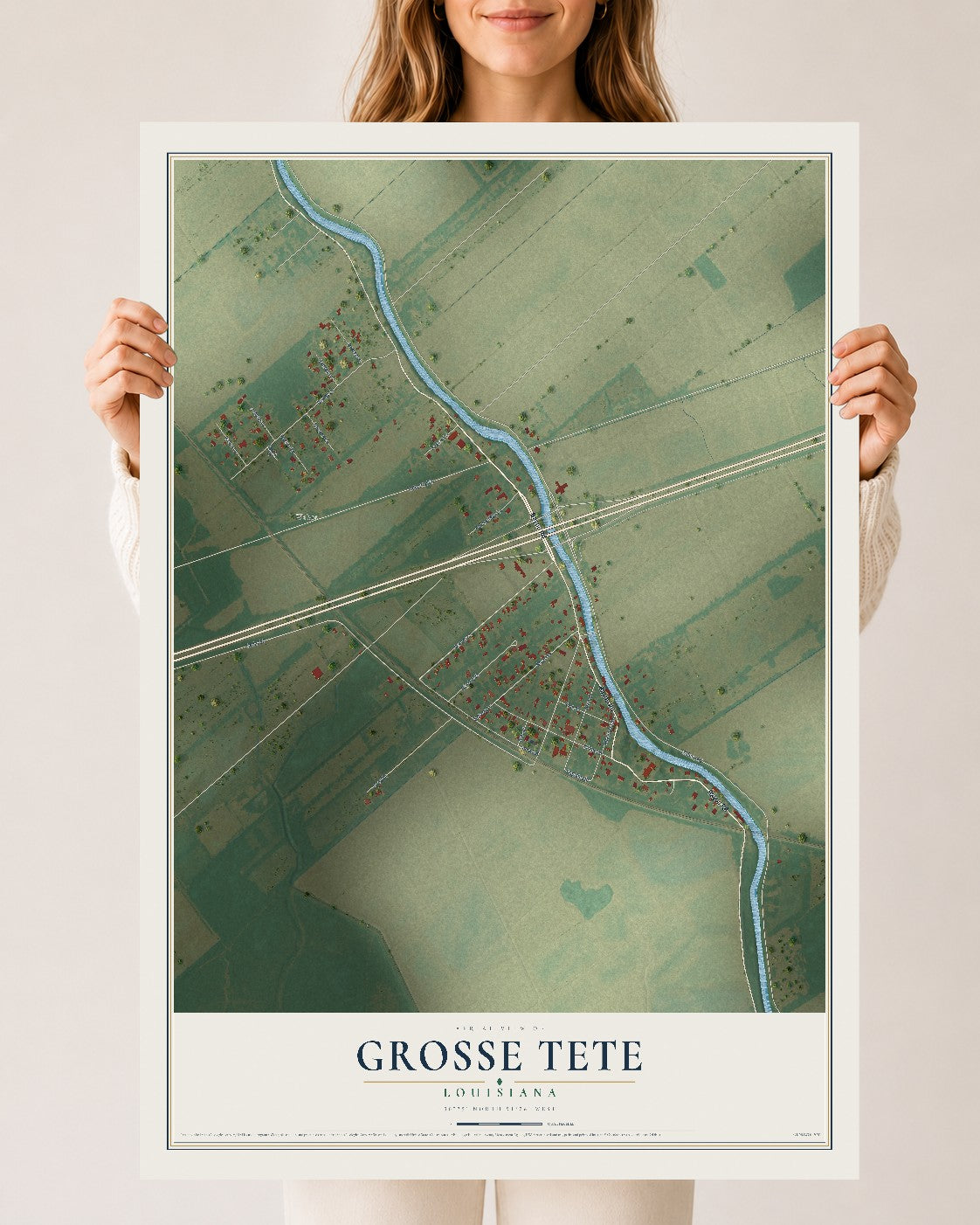 Map of Grosse Tete, Louisiana, 24 x 36 inch unframed archival matte print