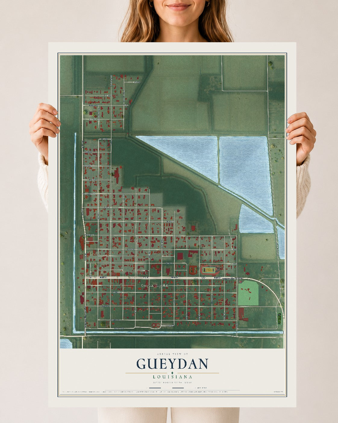 Map of Gueydan, Louisiana, 24 x 36 inch unframed archival matte print