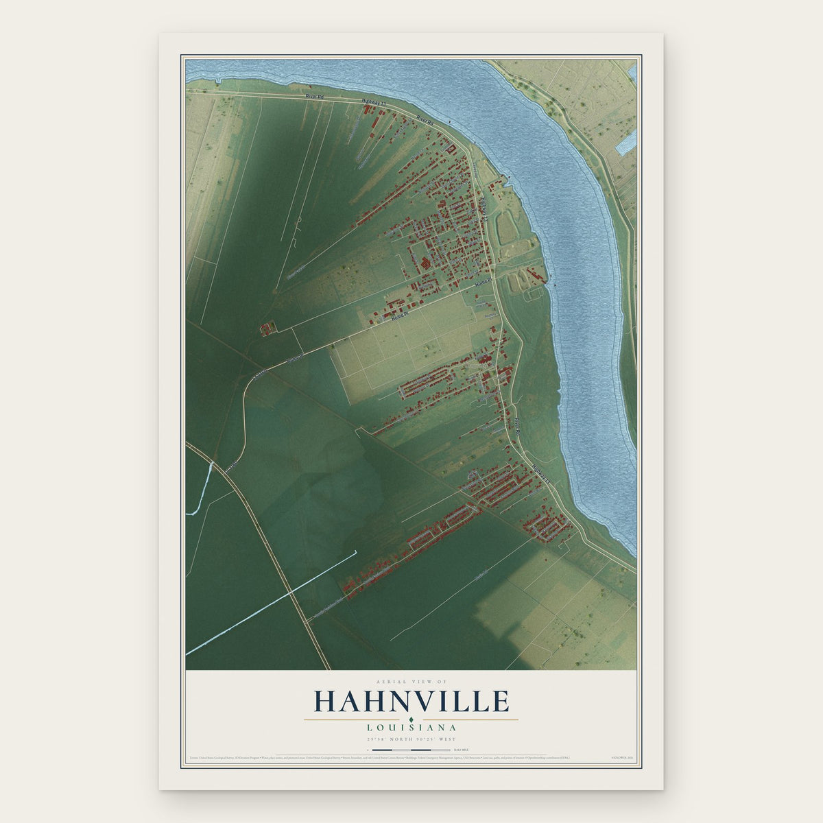 Hahnville, Louisiana map print, the full design