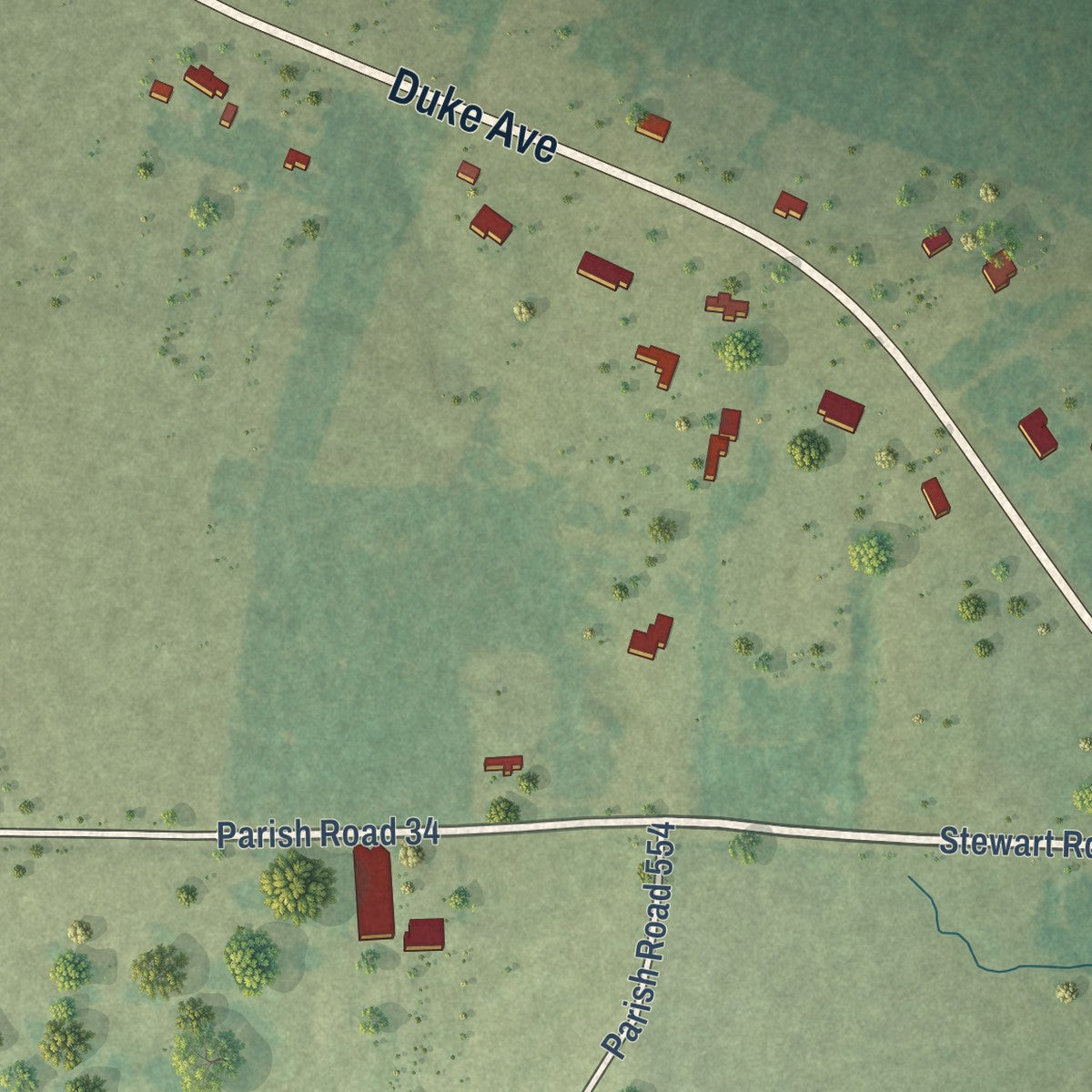 Close-up of the map of Hall Summit, Louisiana print showing street and building detail