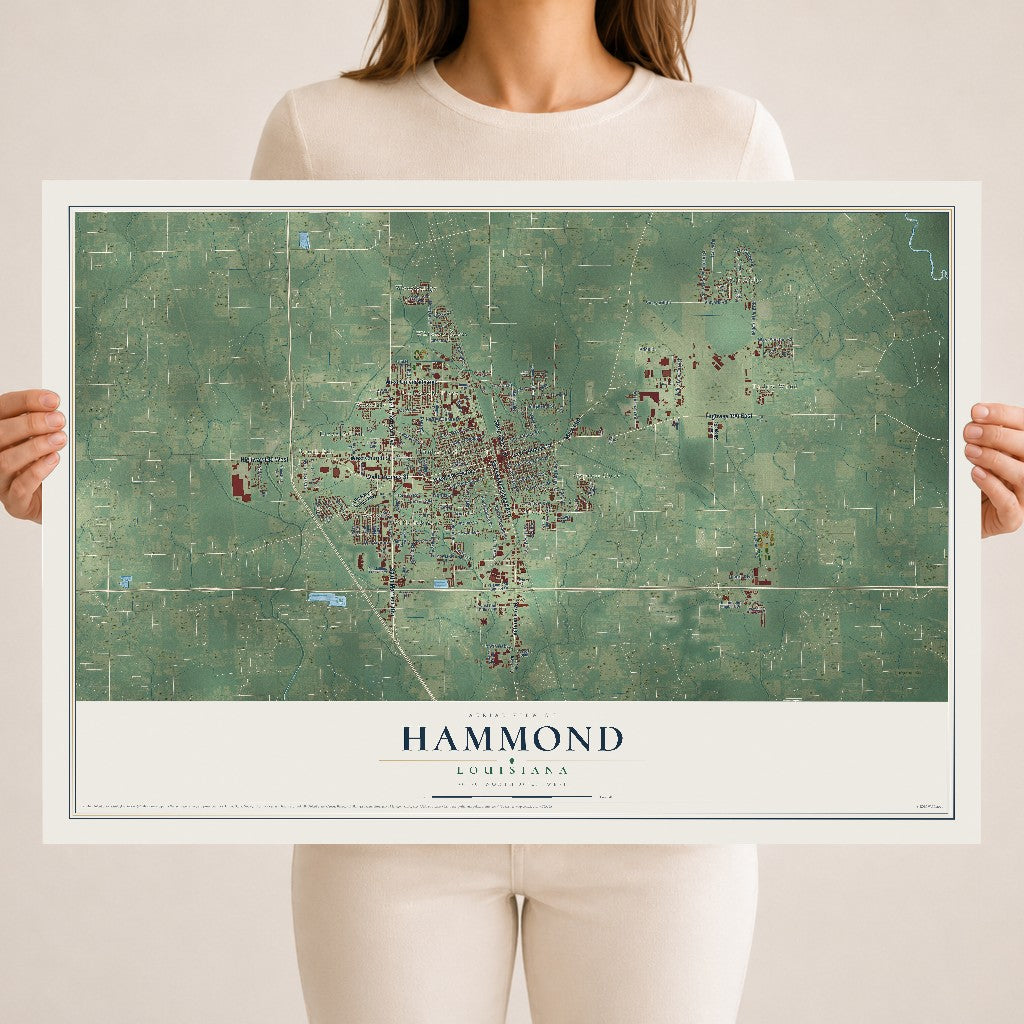 Map of Hammond, Louisiana, 18 x 24 inch unframed archival matte print