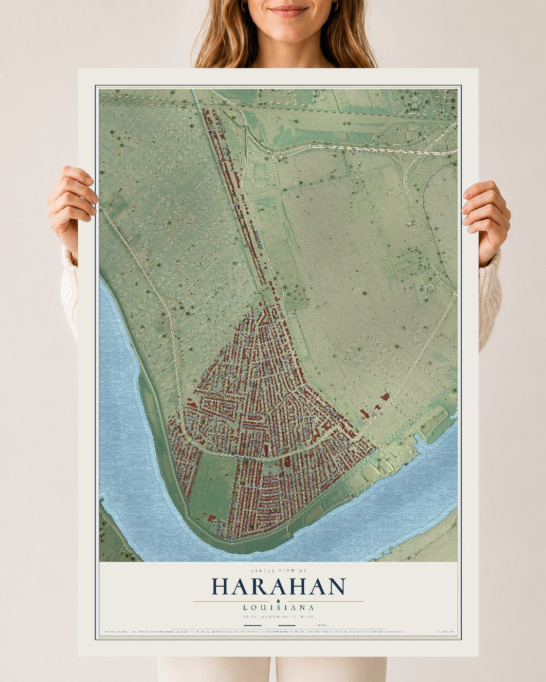 Map of Harahan, Louisiana, 24 x 36 inch unframed archival matte print