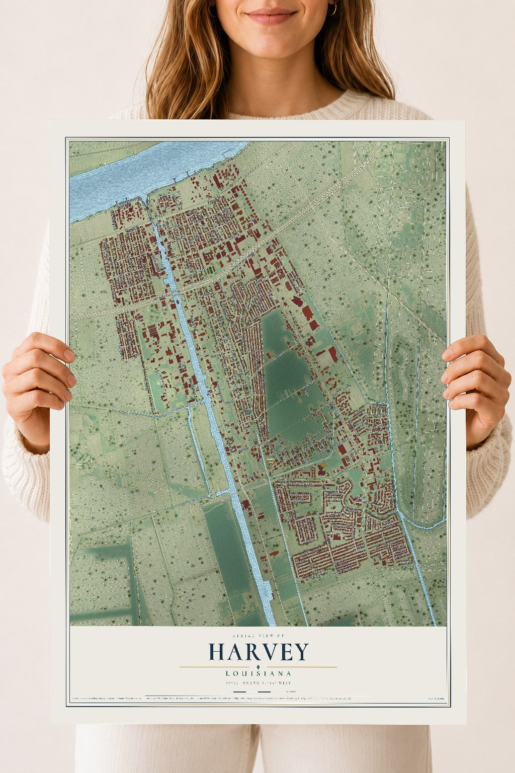 Map of Harvey, Louisiana, 18 x 24 inch unframed archival matte print