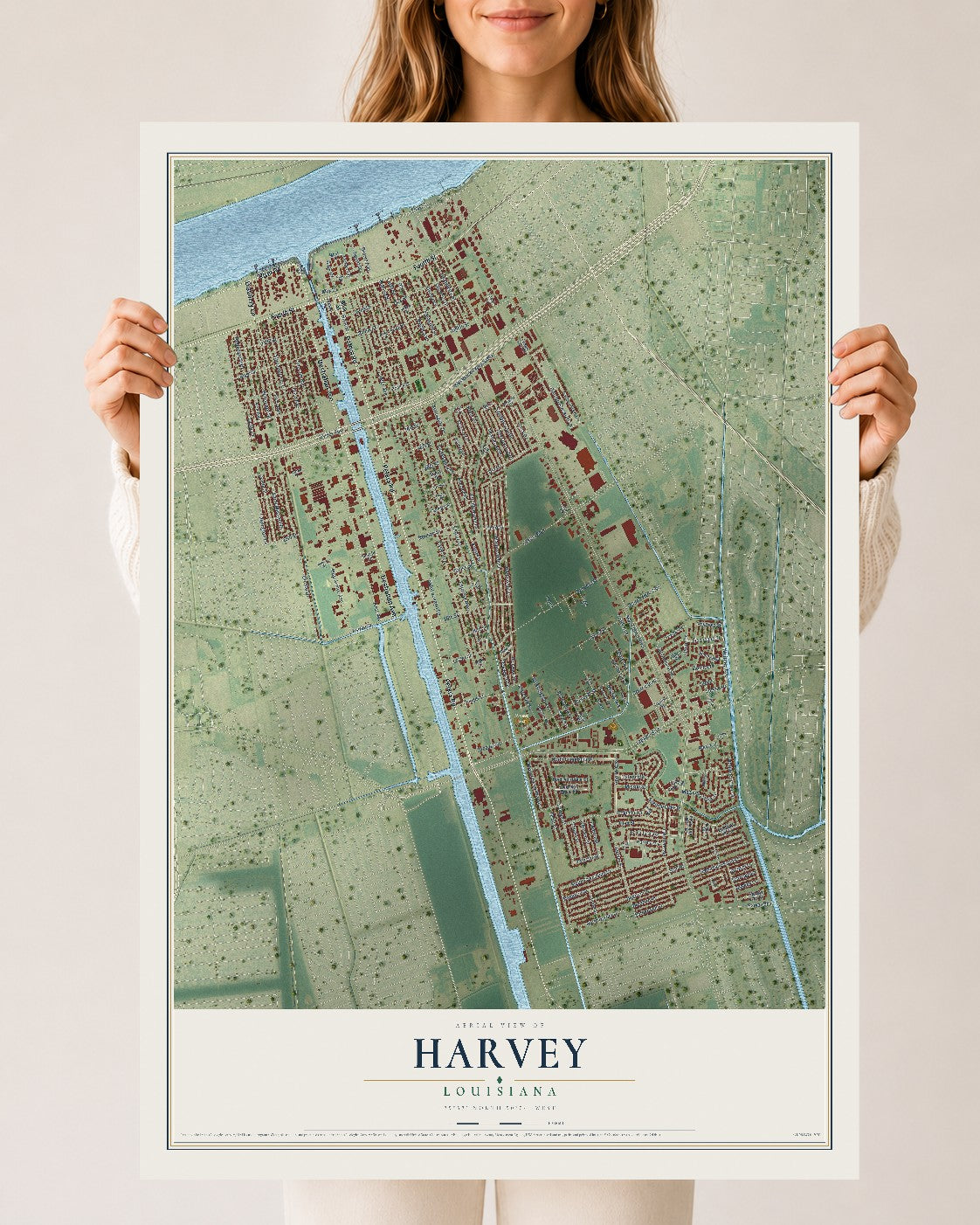 Map of Harvey, Louisiana, 24 x 36 inch unframed archival matte print