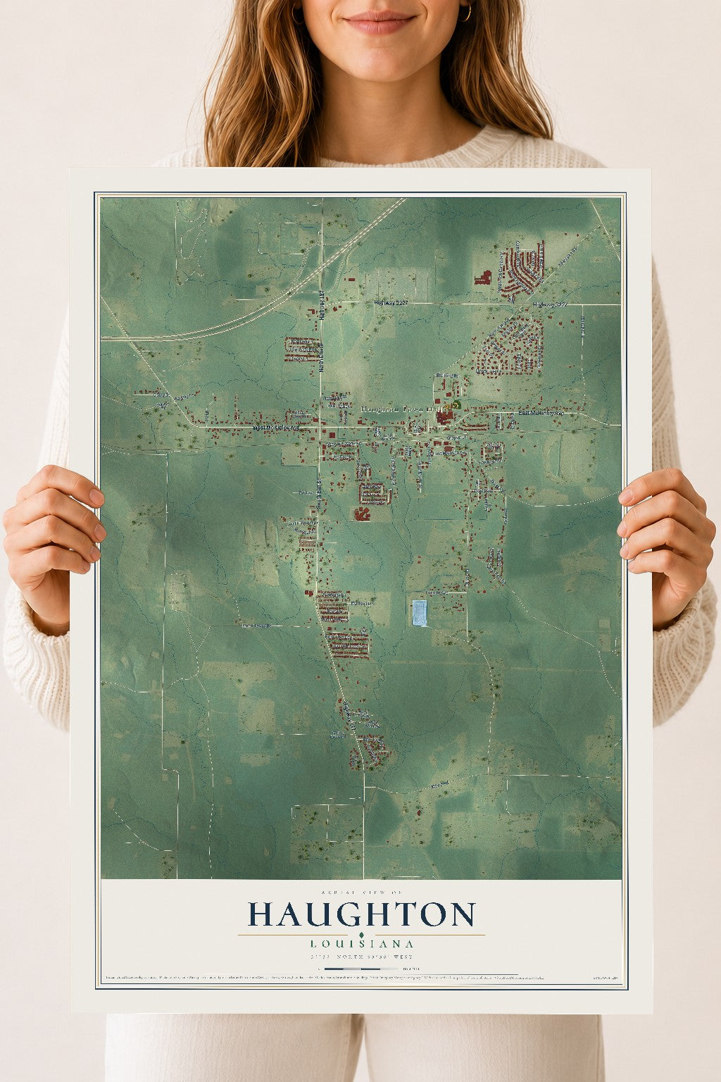 Map of Haughton, Louisiana, 18 x 24 inch unframed archival matte print