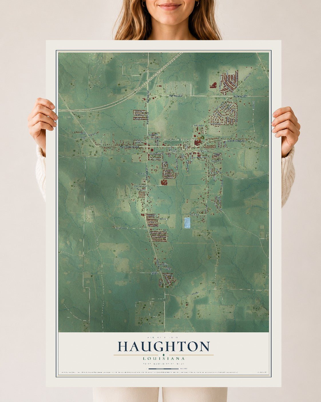 Map of Haughton, Louisiana, 24 x 36 inch unframed archival matte print