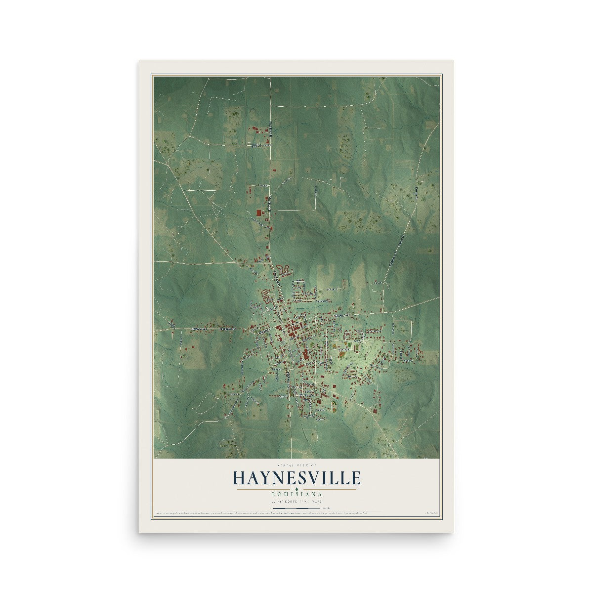 Map of Haynesville, Louisiana, 12 x 18 inch unframed archival matte print