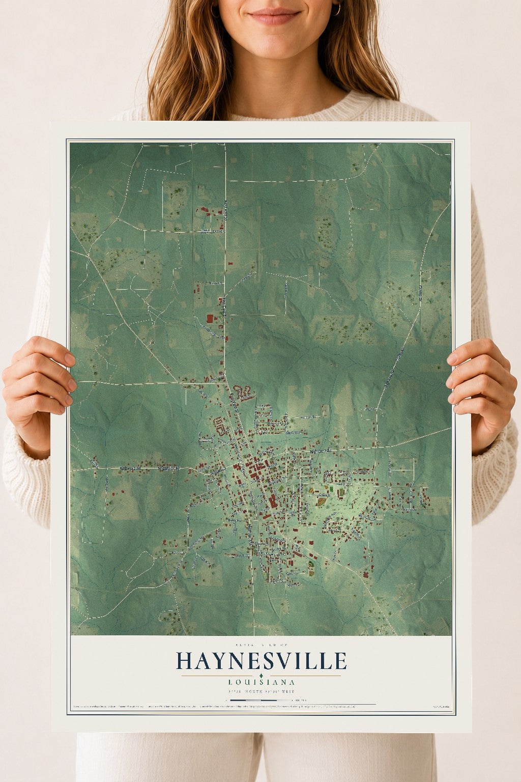 Map of Haynesville, Louisiana, 18 x 24 inch unframed archival matte print
