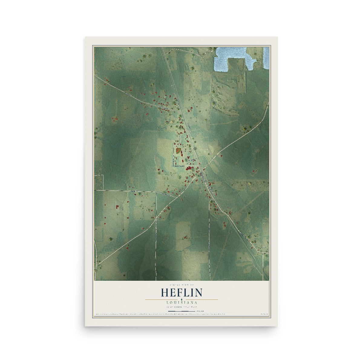 Map of Heflin, Louisiana, 12 x 18 inch unframed archival matte print