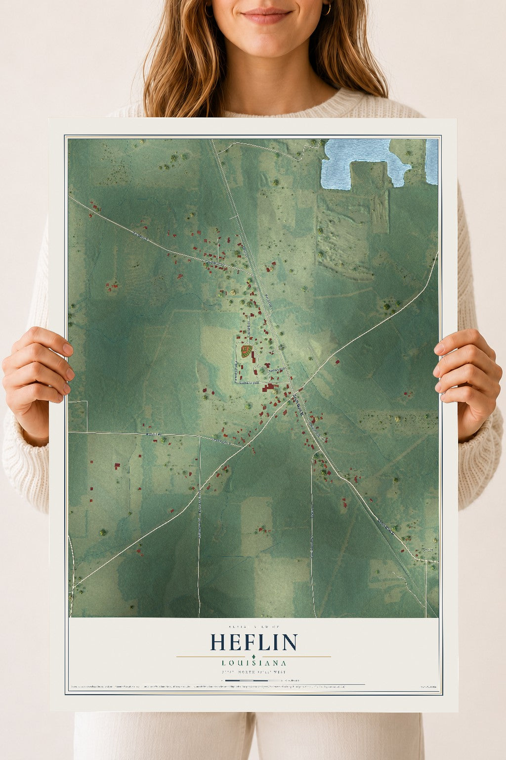Map of Heflin, Louisiana, 18 x 24 inch unframed archival matte print