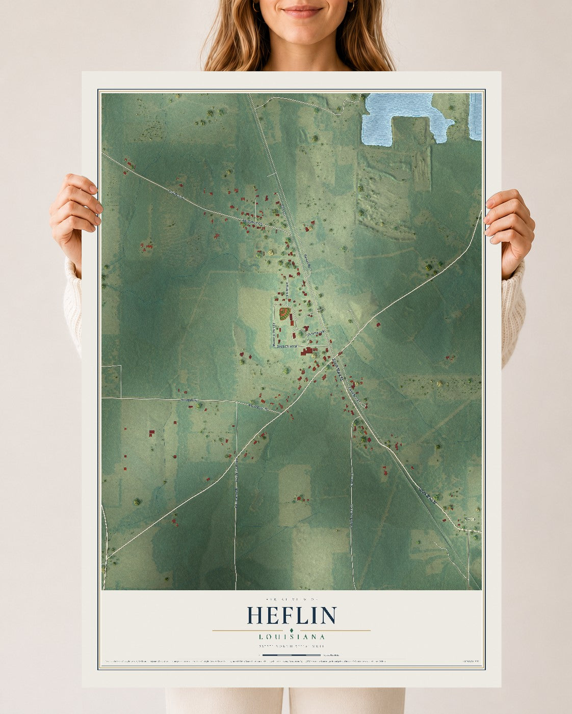 Map of Heflin, Louisiana, 24 x 36 inch unframed archival matte print