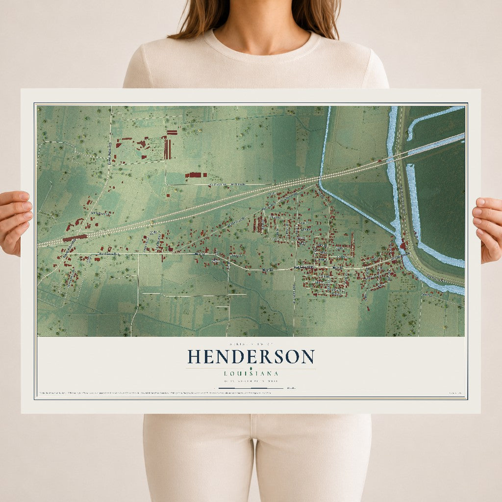 Map of Henderson, Louisiana, 18 x 24 inch unframed archival matte print