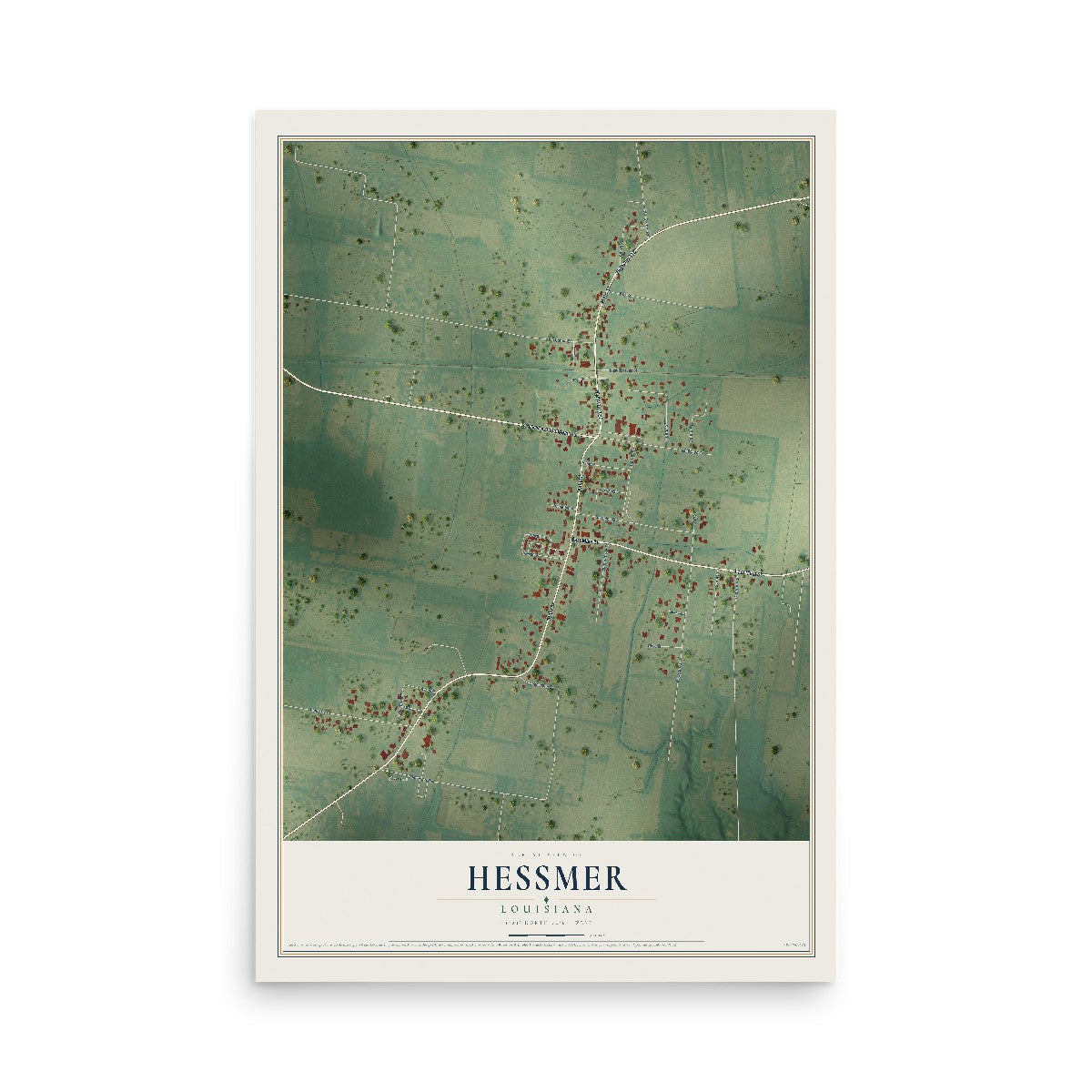 Map of Hessmer, Louisiana, 12 x 18 inch unframed archival matte print