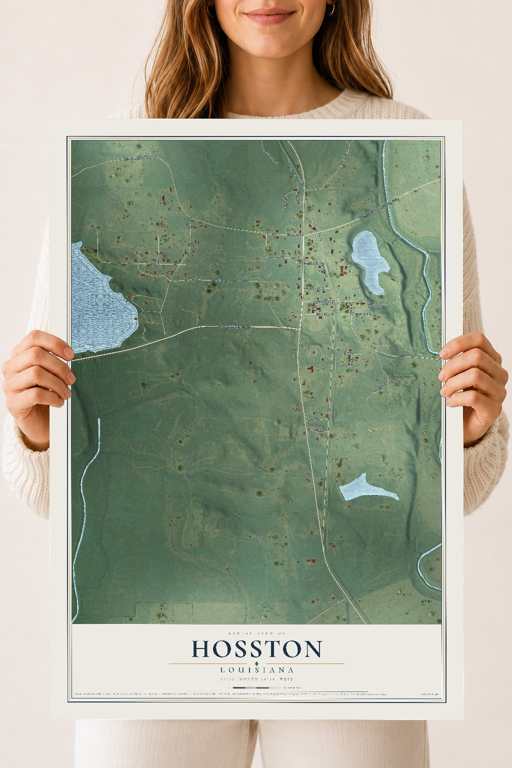 Map of Hosston, Louisiana, 18 x 24 inch unframed archival matte print