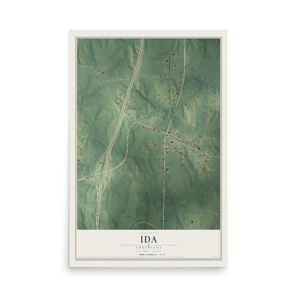 Map of Ida, Louisiana, 12 x 18 inch unframed archival matte print