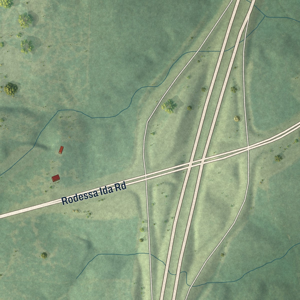 Second close-up of the map of Ida, Louisiana print showing more streets and buildings