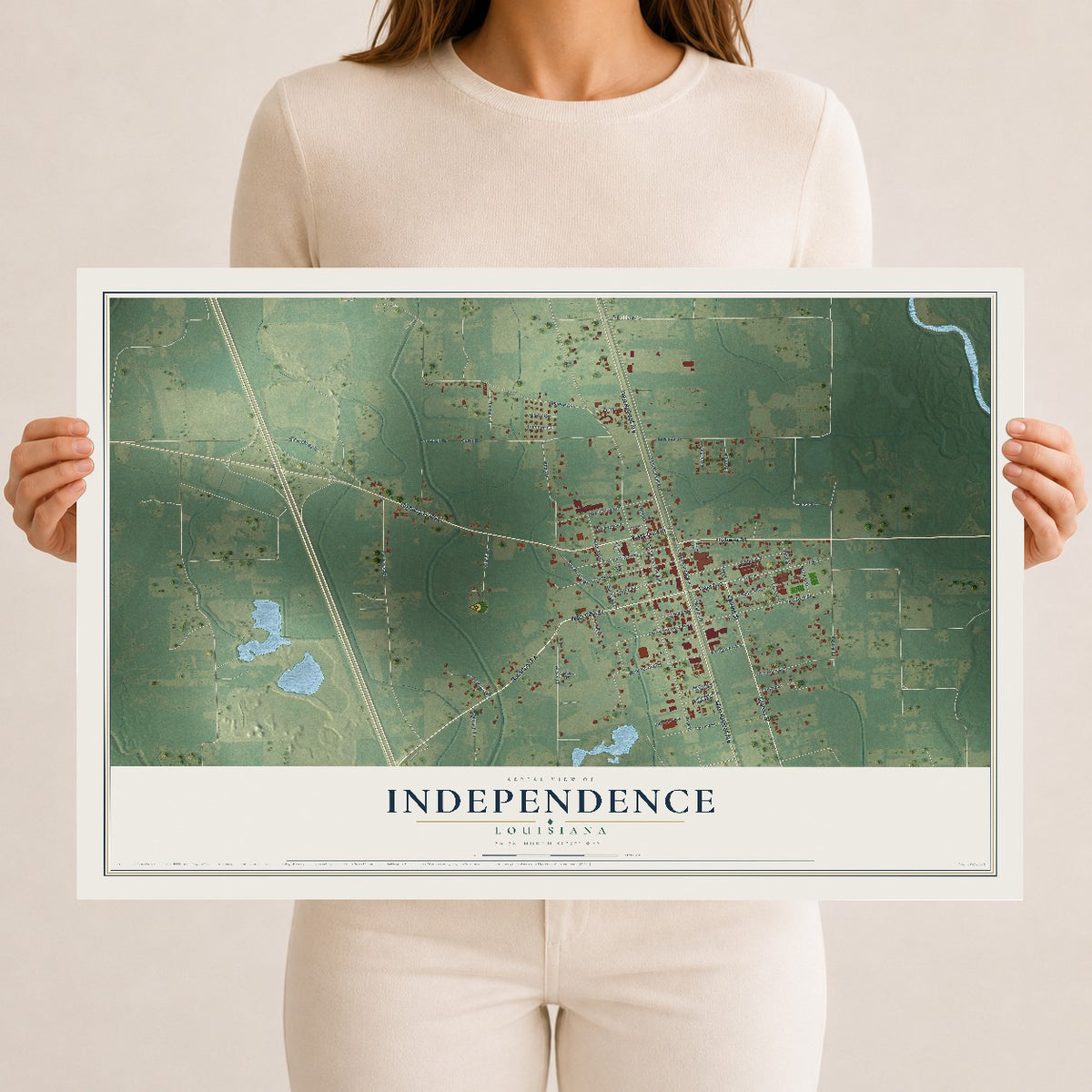 Map of Independence, Louisiana, 12 x 18 inch unframed archival matte print