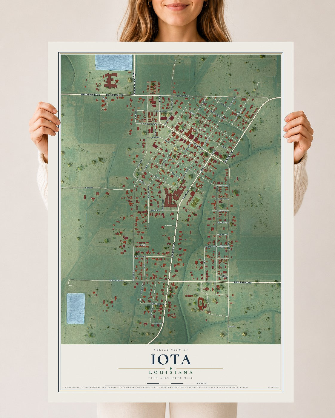 Map of Iota, Louisiana, 24 x 36 inch unframed archival matte print