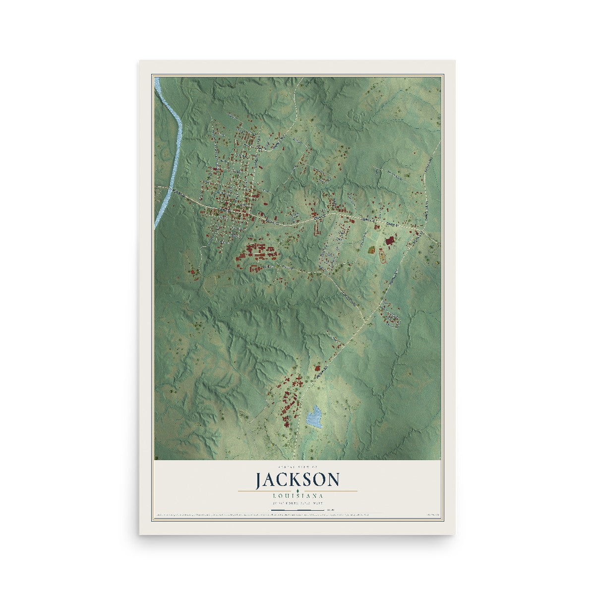 Map of Jackson, Louisiana, 12 x 18 inch unframed archival matte print