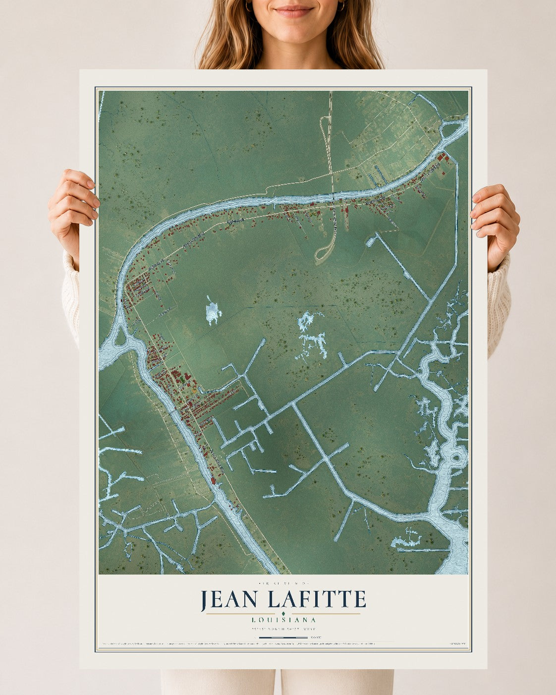 Map of Jean Lafitte, Louisiana, 24 x 36 inch unframed archival matte print