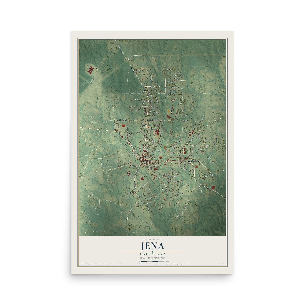 Map of Jena, Louisiana, 12 x 18 inch unframed archival matte print