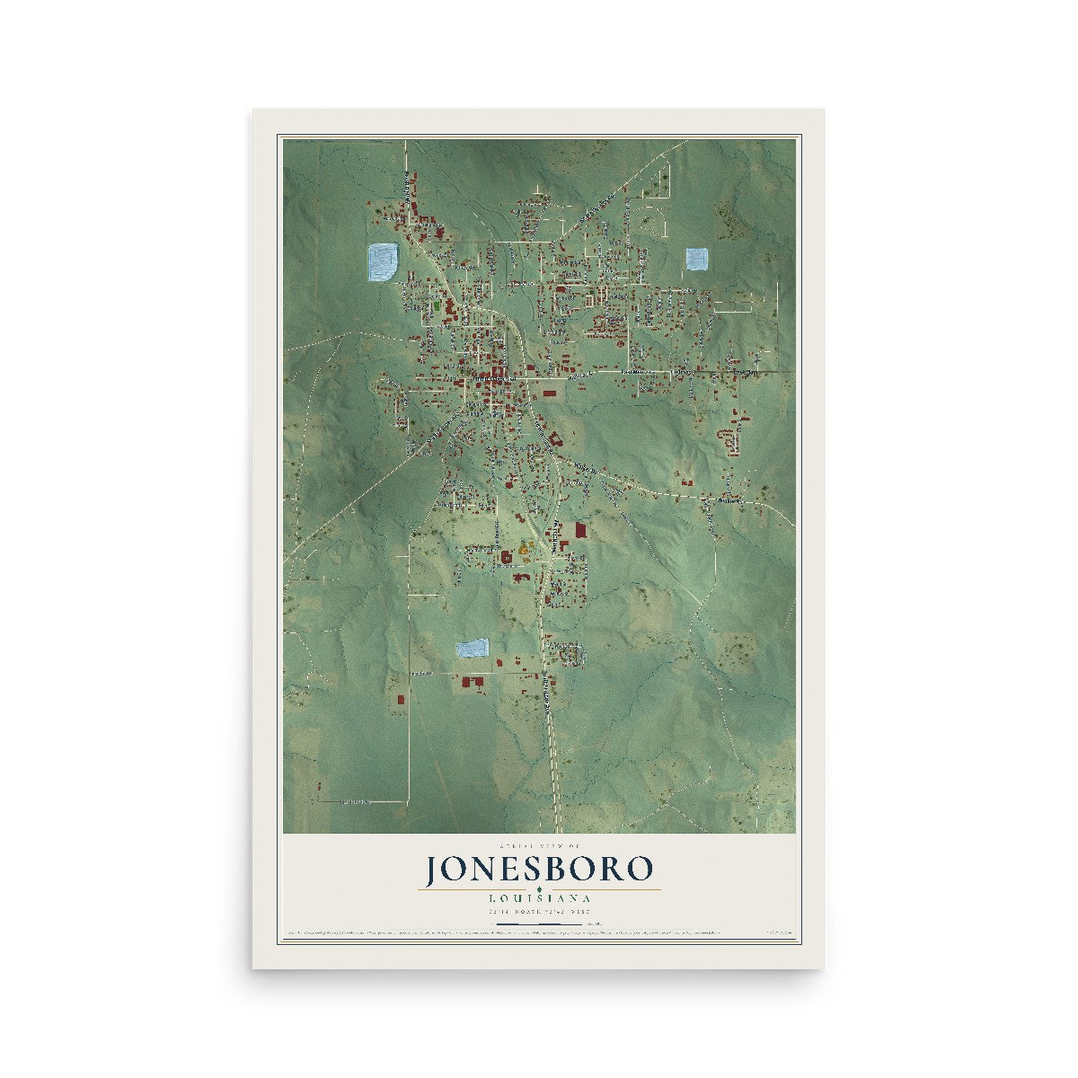 Map of Jonesboro, Louisiana, 12 x 18 inch unframed archival matte print