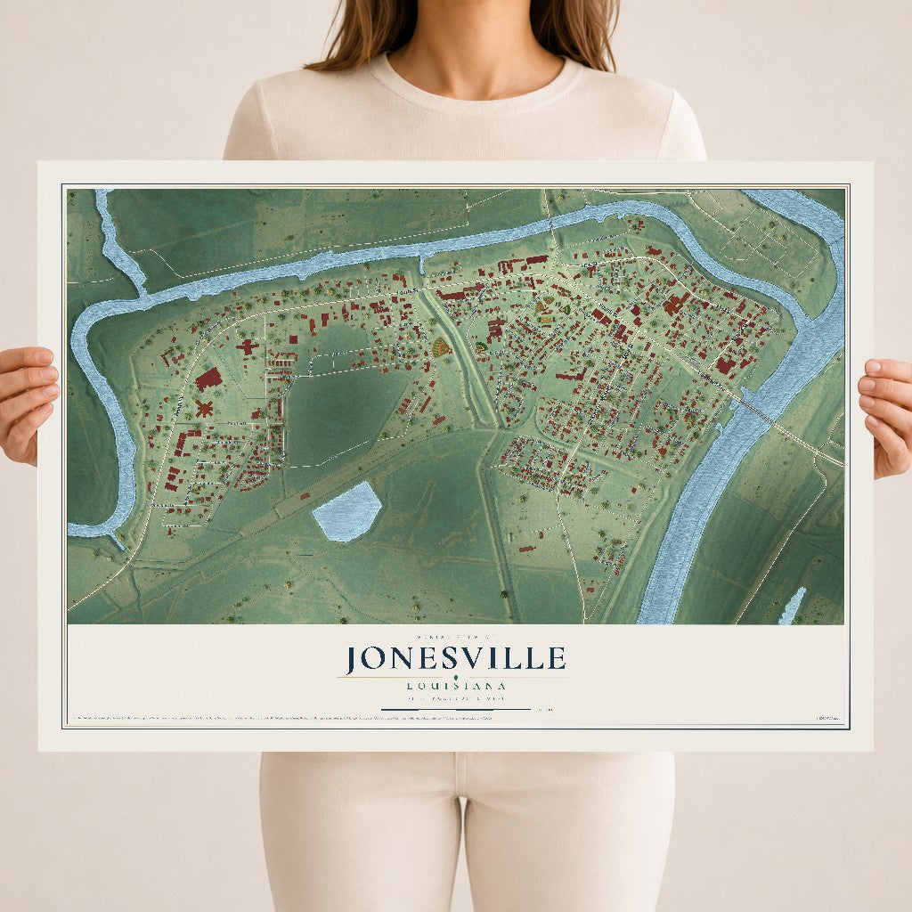 Map of Jonesville, Louisiana, 18 x 24 inch unframed archival matte print
