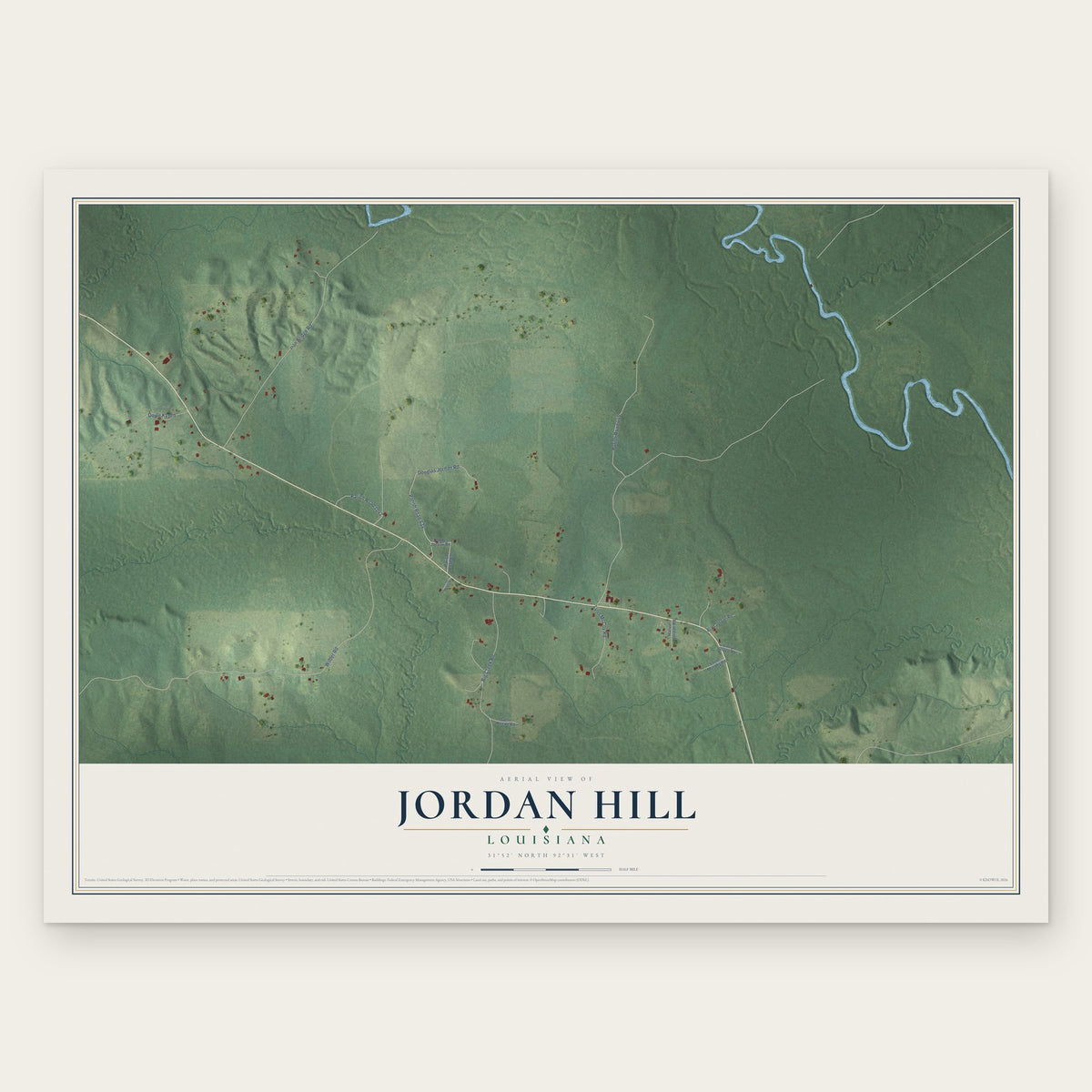 Jordan Hill, Louisiana map print, the full design