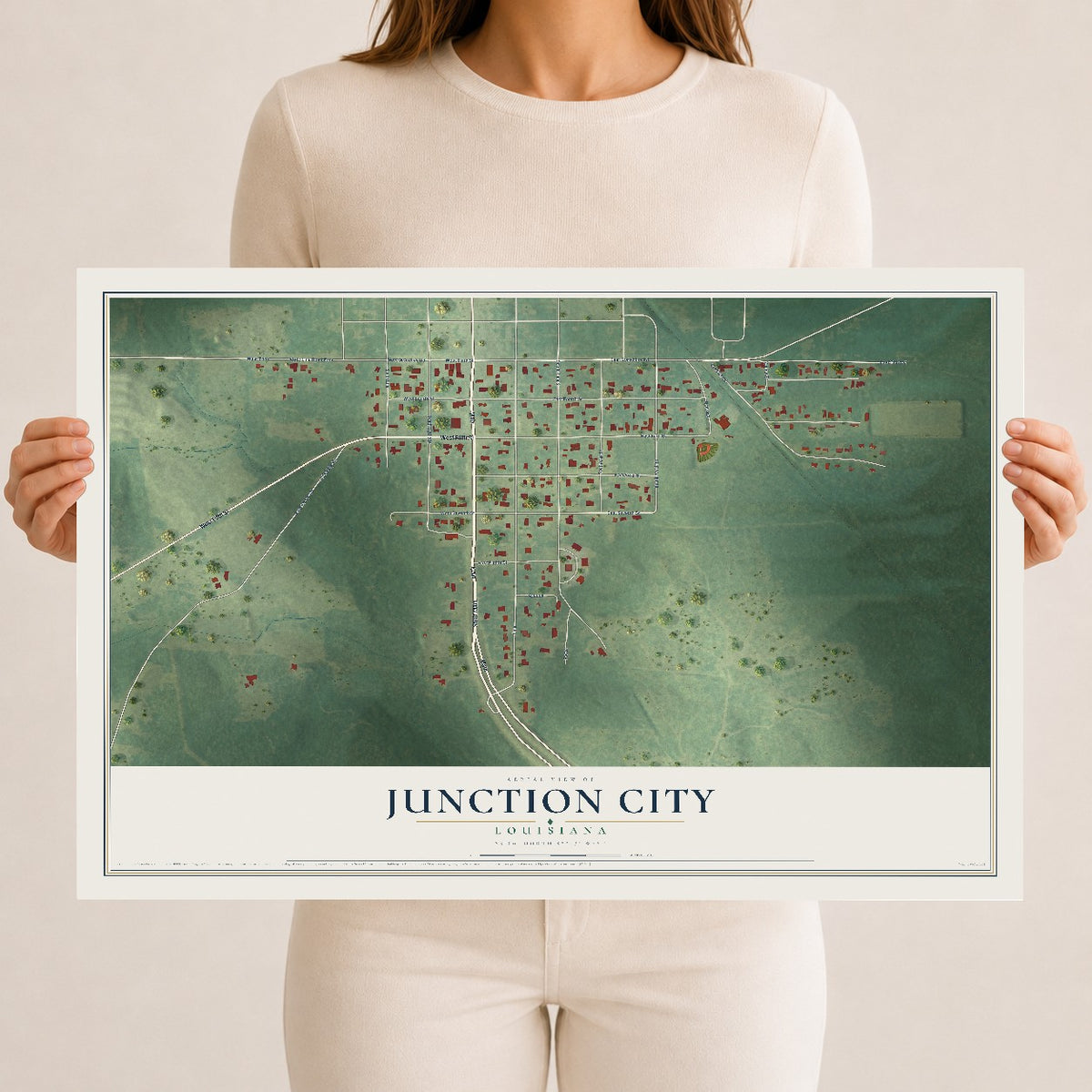 Map of Junction City, Louisiana, 12 x 18 inch unframed archival matte print