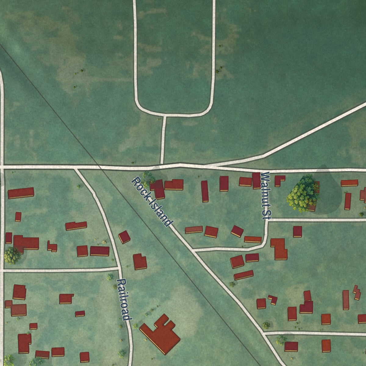 Second close-up of the map of Junction City, Louisiana print showing more streets and buildings