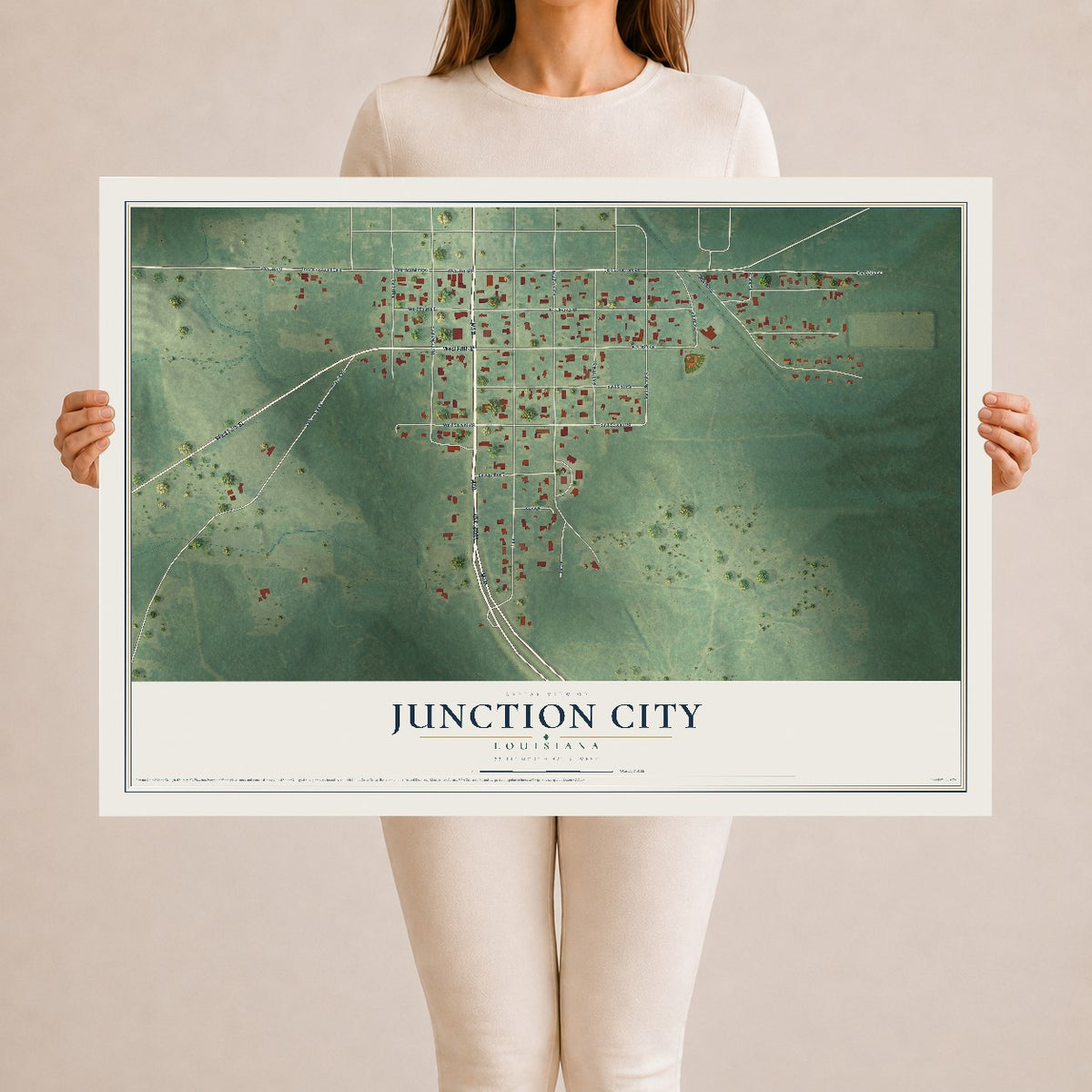 Map of Junction City, Louisiana, 24 x 36 inch unframed archival matte print
