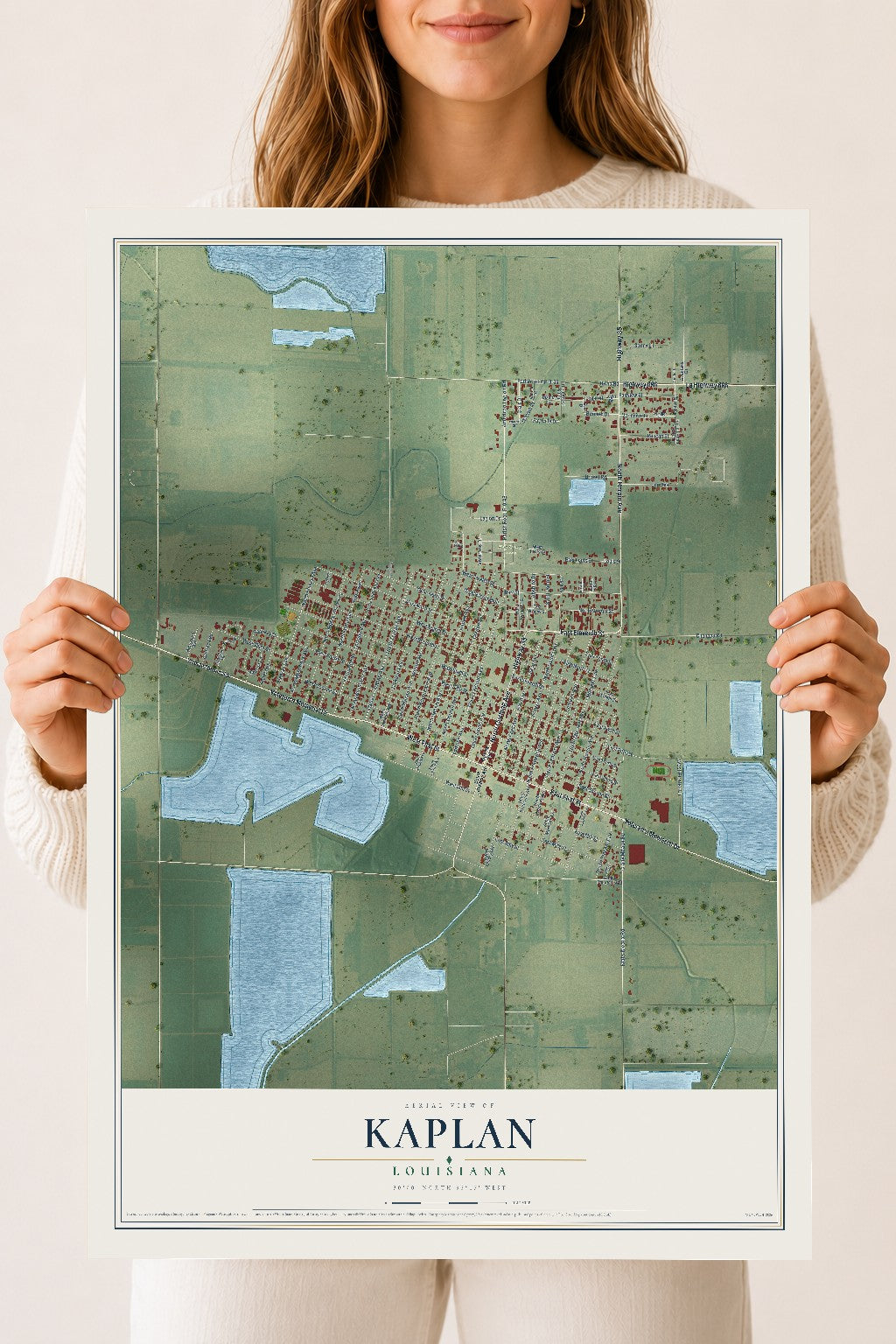Map of Kaplan, Louisiana, 18 x 24 inch unframed archival matte print