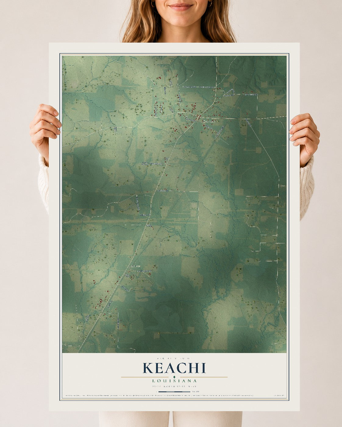 Map of Keachi, Louisiana, 24 x 36 inch unframed archival matte print