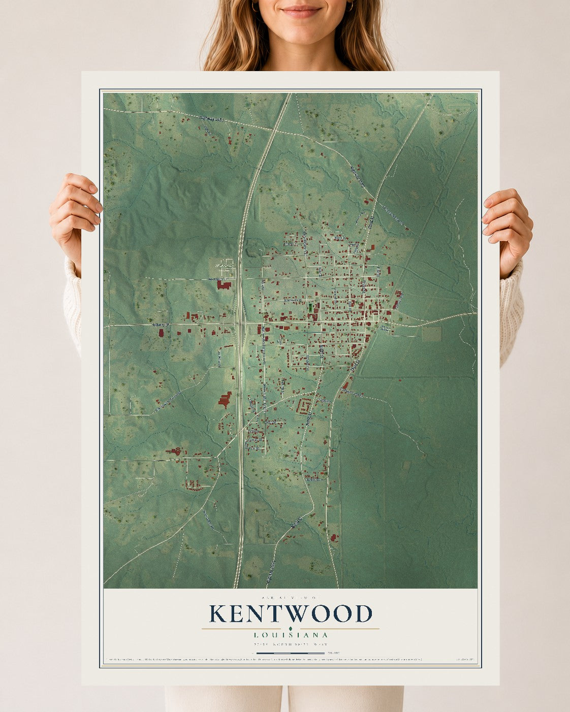 Map of Kentwood, Louisiana, 24 x 36 inch unframed archival matte print