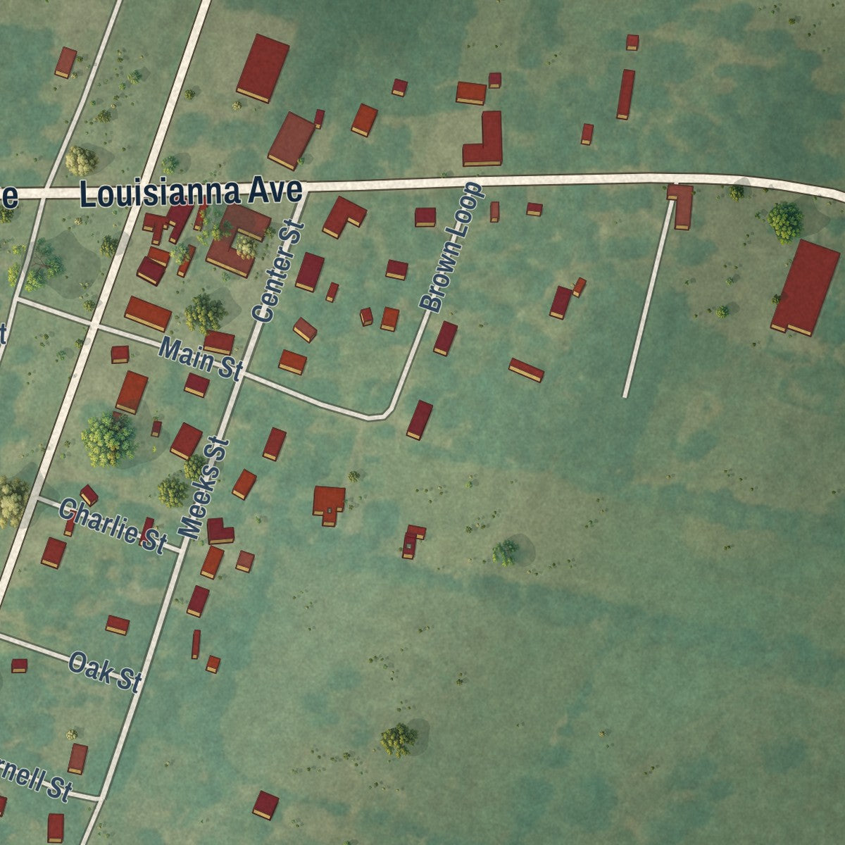 Second close-up of the map of Kilbourne, Louisiana print showing more streets and buildings