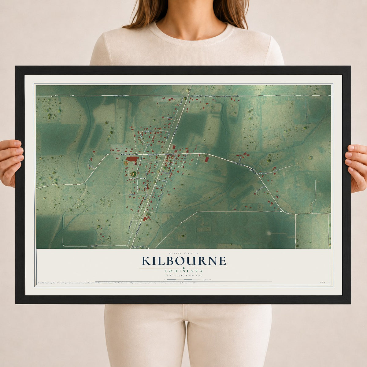 Map of Kilbourne, Louisiana, 18 x 24 inch print in a black wood frame